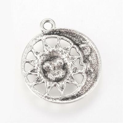 2 Large Sun Pendants Antiqued Silver Sun And Moon Celestial