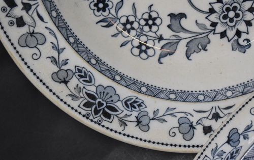 Wedgwood Mandarin Blue Transferware Rimmed Soup Bowls Set of 2 1860s - Picture 7 of 14