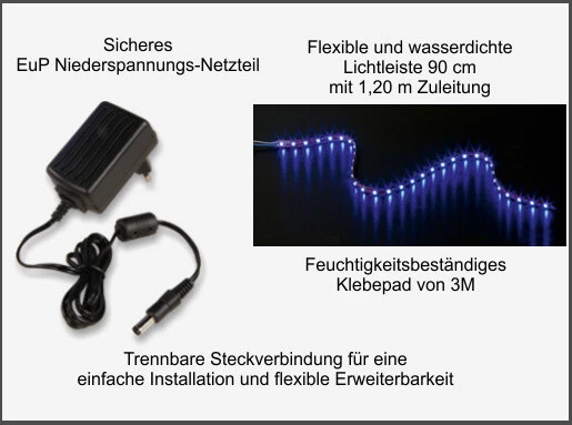Aquarium Mondlicht 90 cm LED Lichtleiste Komplettset blau flexi-slim Nachtlicht - Bild 2 von 3