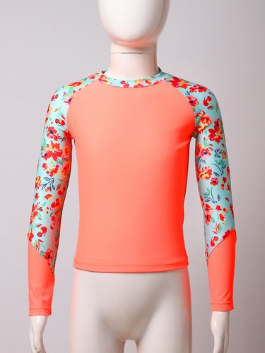 Kids Girls Long Sleeve Swim Top Quick Drying UPF 50+ Rash Guard Top Bathing Top - Picture 12 of 70