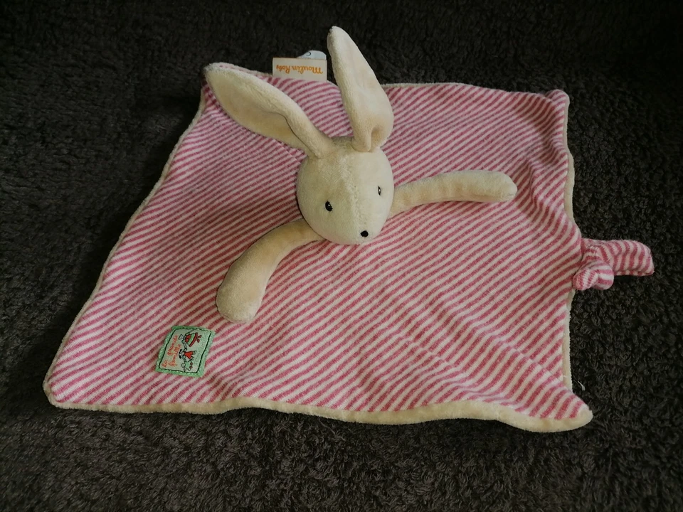 doudou plat lapin beige rayé blanc rouge La grande famille Moulin Roty Etat neuf - Photo 1/1