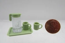 Dollhouse Miniature Pitcher with 2 Cups and Tray in Light Green ART429