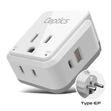Ceptics Germany, Korea Travel Plug Adapter - With Type E/F SWadAPt Attachments
