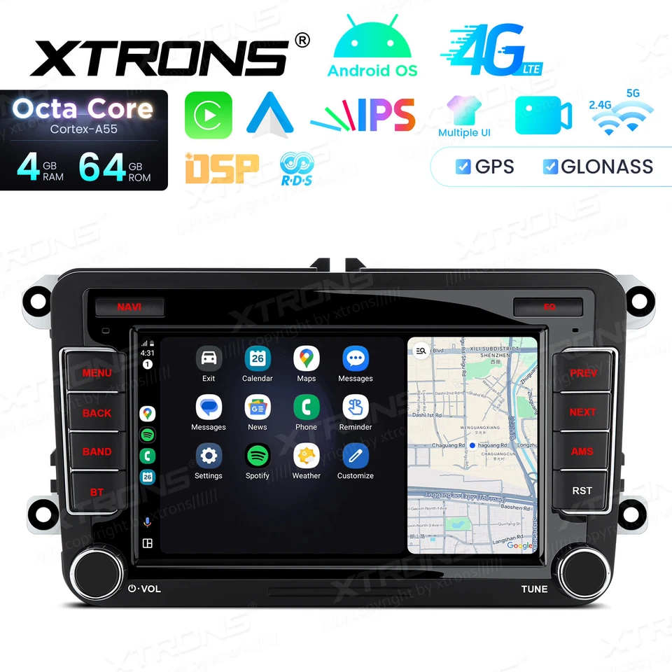 7" Android 14 4+64GB Car GPS Stereo Radio DSP 4G Head Unit For VW MK5 Skoda Seat - image 3 of 4