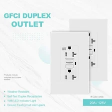 GFCI OUTLET 20 A Receptacle Self-Test WR TR Duplex Wallplate With LED Indicator
