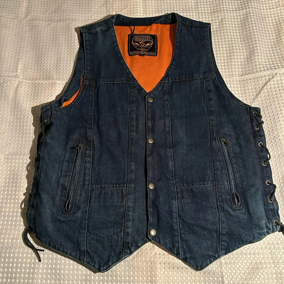 Milwaukee Performance - Mens XL Denim Col. Gold Wing Vest Concealed Carry Pocket - Image 3 of 4