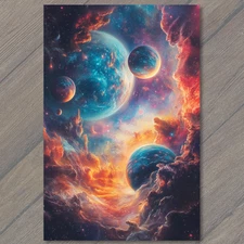 Art Print Cosmic Planets Fiery Nebula Space Clouds Deep Galaxy Outer Universe Sk