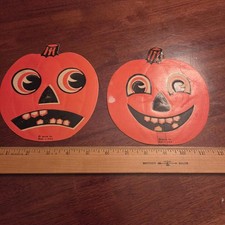 Vintage Beistle Halloween Jack O Lantern Die Cut Lot Sad Happy Pumpkin USA 1950s