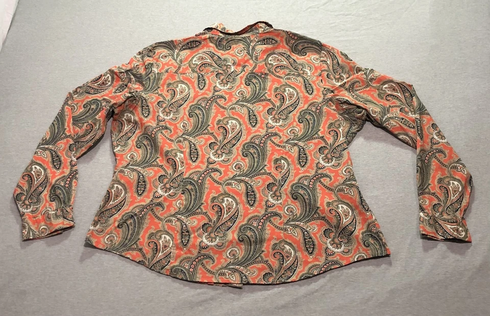 Liz & Co Blouse Women's XL Abstract Paisley Print Indie Boho Feminine Orange - Image 3 of 4