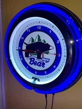 Bear Archery Bow Hunting Lodge Bar Man Cave Retro Neon Advertising Clock Sign
