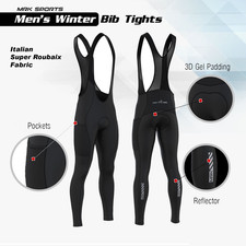 Men's Winter Cycling Bib Tights Thermal Italian Roubaix Gel Padded MRK Sports