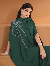 Dubai Fashion Beaded Long Dress Maxi Abaya Women Muslim Evening Gown Arab Robe