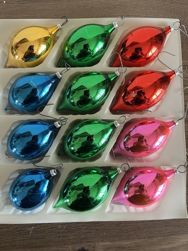 12 Vintage Glass Ornaments in box made in Colombia 2.5" tear drops Kurt Adler - Picture 4 of 16