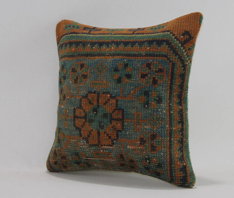 Turkish Kilim Pillow Cover, 16x16 Vintage Kilim Pillowcase,Ethnic Fabric Cushion - Image 3 of 4