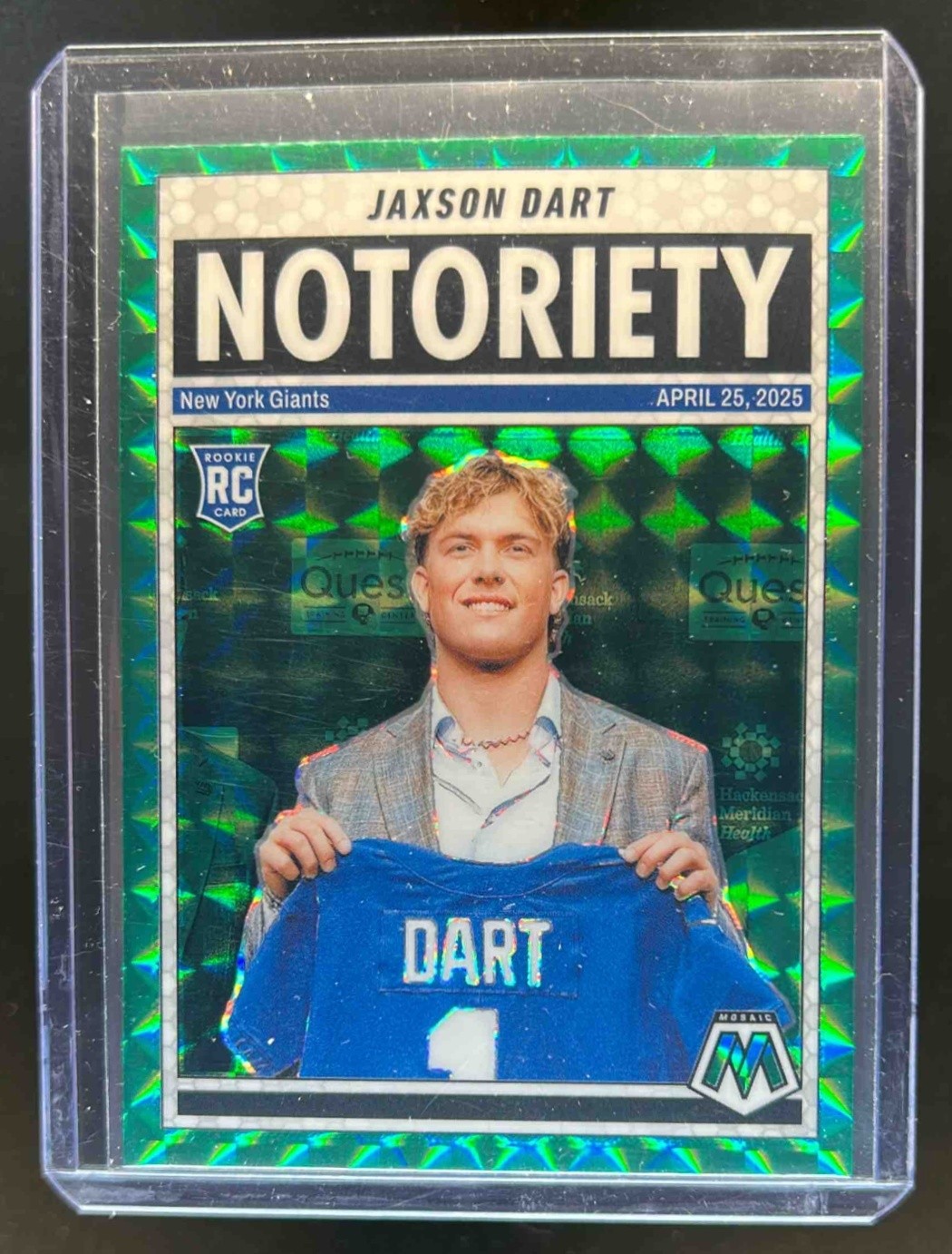 2025 Mosaic Jaxson Dart Notoriety RC Green Prizm Rookie #11 Giants