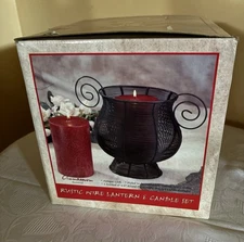 Rustic  Wire Lantern Candle Set (Large) Brand New. Still In Original Box