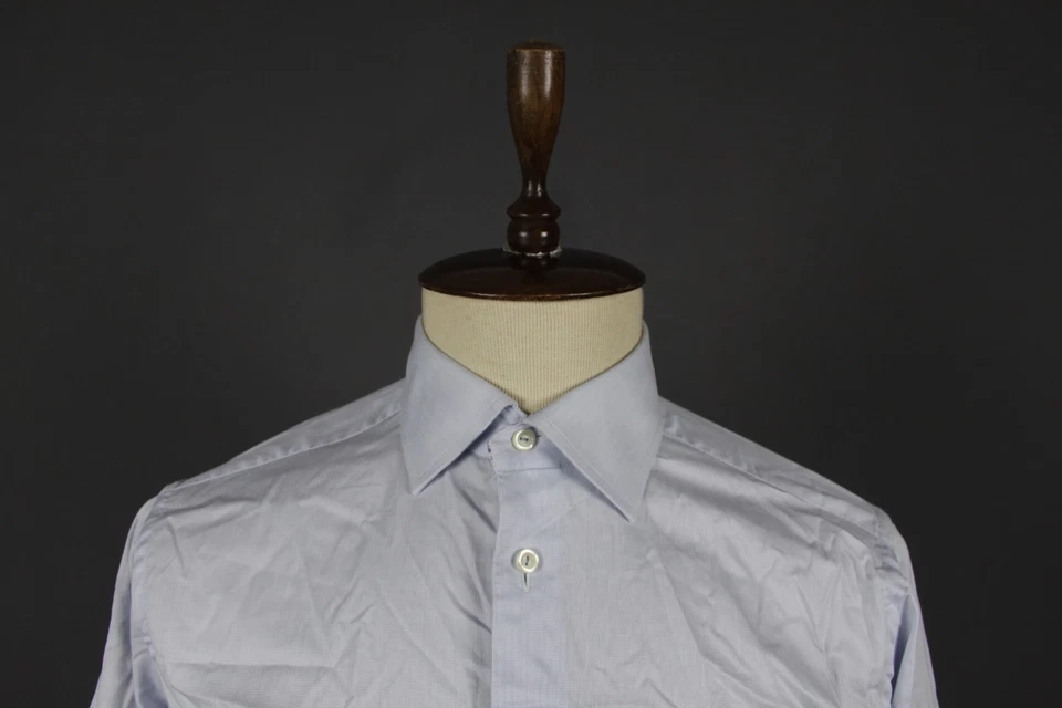 Eton Slim Fit Blue Cotton Angle Cut Cuff Button Down Dress Shirt Size 43 / 17 - Image 2 of 4