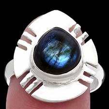 Blue Fire Labradorite - Madagascar 925 Sterling Silver Ring s.8 Jewelry R-1240