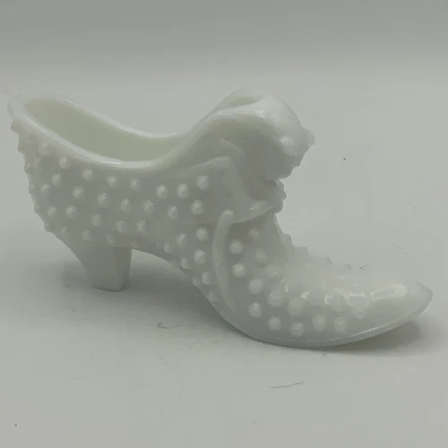 Vintage Fenton? Hob Nail White  Glass Cat Head Shoe