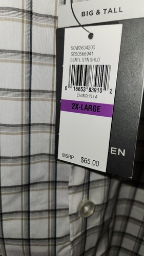 NEW VAN HEUSEN MENS SHIRT Gray White Beige Plaid Button Long Sleeve 2XL NEW - Picture 3 of 6