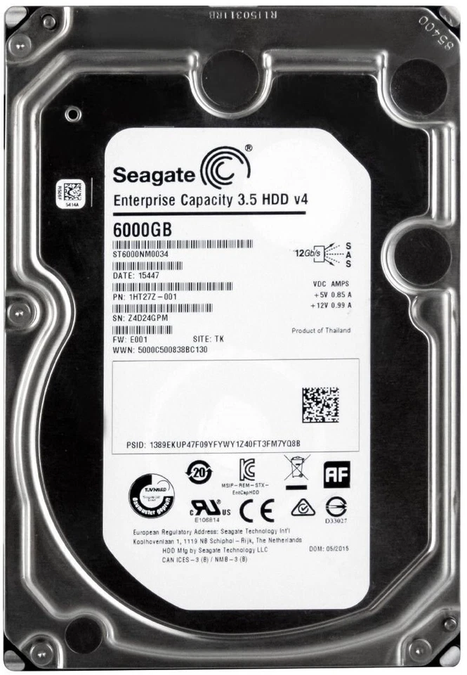 FESTPLATTE SEAGATE ST6000NM0034 6TB 7200U/min 128MB SAS-3 3.5"