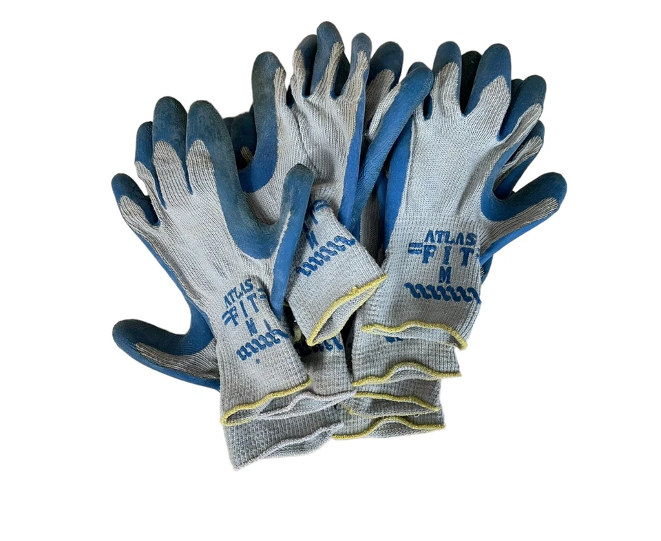 Lote de 5 pares de guantes de trabajo Atlas Fit - tejido gris con revestimiento de goma azul Foto 3 de 4