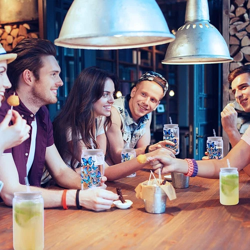 8 Stück Klar Sublimationsglas Tassen 16 Unzen Glas Becher mit Bambusdeckel HTVRONT - Bild 6 von 8
