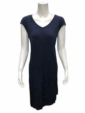 H by Halston Women's Knit Midi Dress with Asymmetric Hem Navy Small Size 