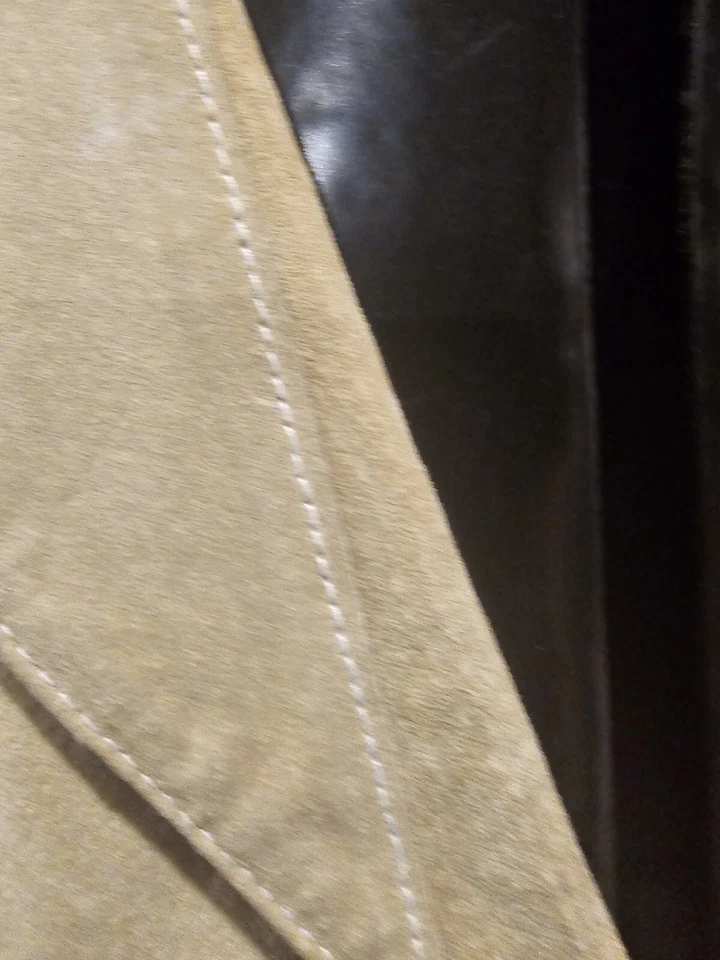 罕见复古湿封棕色棕褐色皮革麂皮绒拼布风衣冬季外套小号 — 第 4/4 张图片