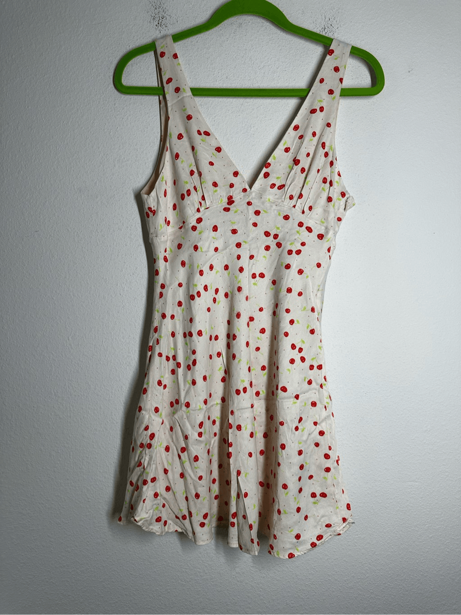 CherryPatternLayeredCamiDress Mサイズ Zara Cherry Print Sleeveless Satin Mini Dress Lined White