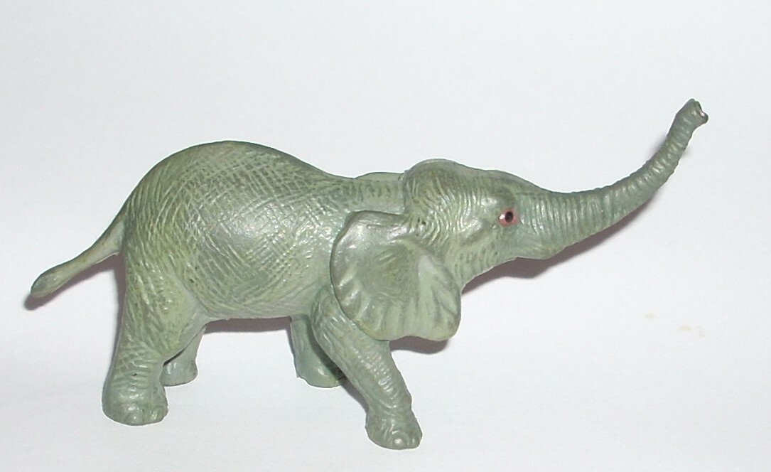 1980's AAA Gray Elephant Toy Figure Model 4 1/2" Long Trunk Up Hong Kong