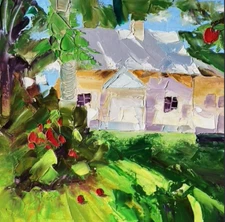 Original Oil Painting American Cottage Morden Art Landscape Home Textured