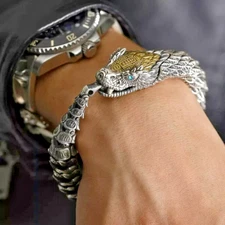 Men's Viking Snake Ouroboros Bracelet Stainless Steel Scale Chain Bangle Gift