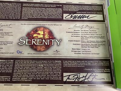 Hand Signed Serenity Movie Firefly Blueprints Rolled Poster Set of 11