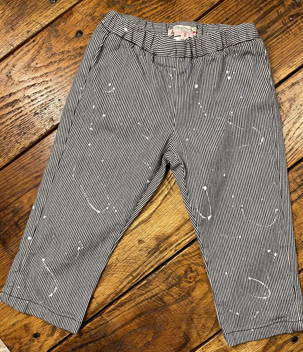 Toddler Girls BONPOINT 2 Black White Pinstripe Paint Splatter Pull On Jean  Pants