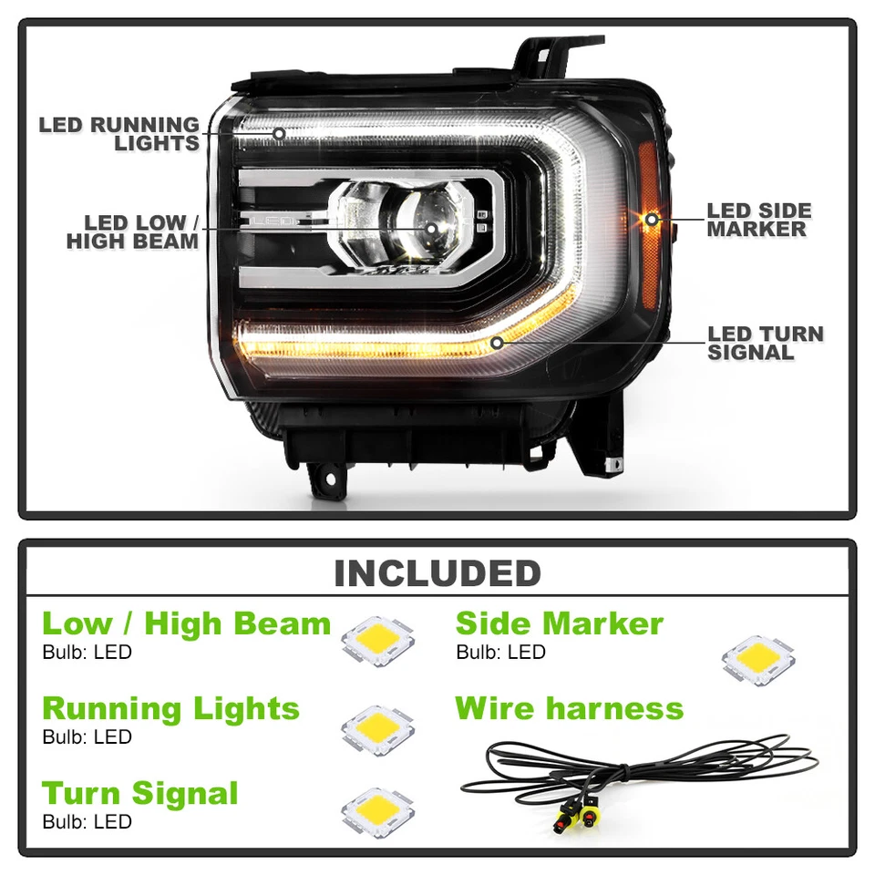 适用于 2014 - 2015 年 GMC Sierra 1500 升级整容全 LED 投影仪前灯套装 — 第 4/4 张图片
