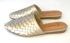 Time & Tru Woven Slip On Mules Gold Flat Memory Foam Shoes Womens 6, 7, 8 NEW