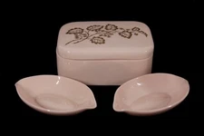 RARE! LENOX LYRIC LIGHT PINK 3 PIECE CIGARETTE BOX & 2 ASHTRAYS SMOKING SET MINT
