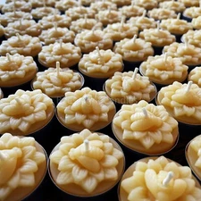 Honeybee Flower Beeswax Tealight Candles / Floral Honey Bee Mini Candle / Spring