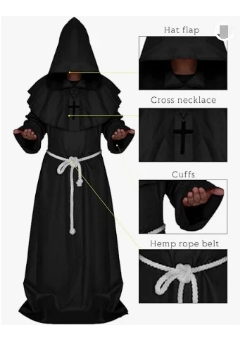 Medieval Monk Robe Priest Robe Halloween Cosplay Costume Cloak - Image 4 of 4