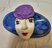 Vtg Hair Clip Plastic /Acrylic w/ Woman Face Hat