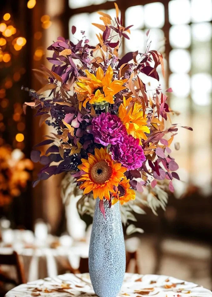 Centro de mesa de boda girasol borgoña malva salón comedor decoración acento Foto 2 de 4