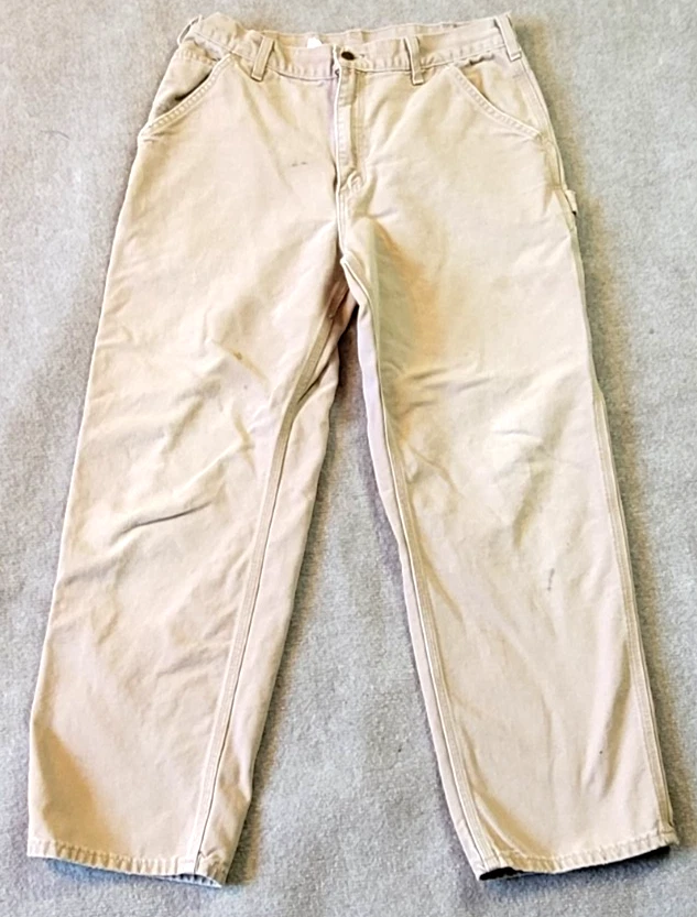 VINTAGE Carhartt Pants Men 38x30 BAIGE Washed Duck Canvas Cargo Carpenter