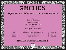 Arches Aquarelle Hot Pressed Watercolor Block 18"x24"- 140lb,20 Sheets - 5A00299