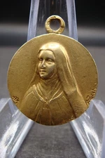 Rare Antique French St. Therese of Lisieux Medal, Signed A. Zacchi, Gold Plated