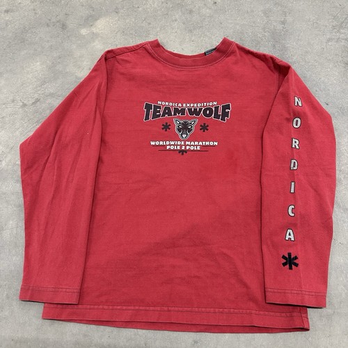 Vintage 90s y2k Plugg Nordica Expedition Team Wolf Kids Size M 10-12 Longsleeve - Picture 2 of 9