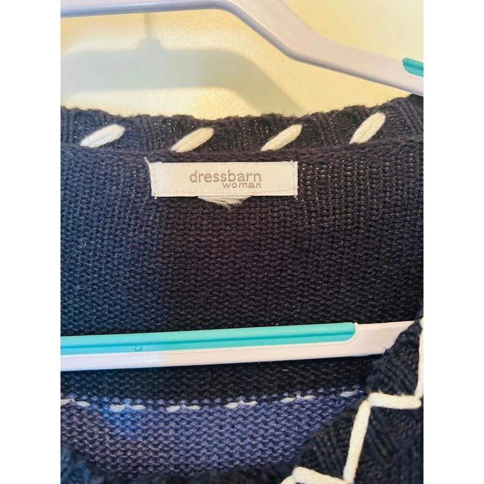 Свитер рождественский праздничный на молнии Dressbarn размер 18/20 синий пэчворк снеговик - Изображение 4 из 4