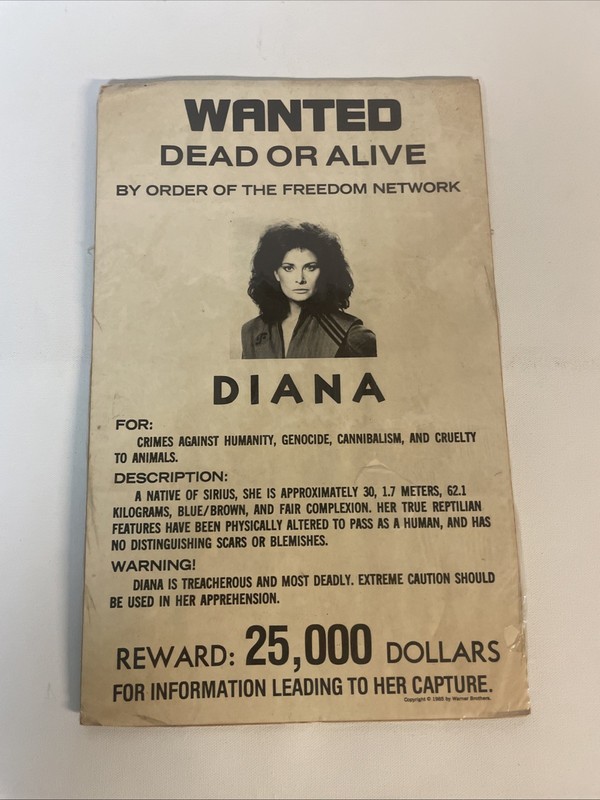 Diana Wanted: Dead or Alive poster V-1985 TV Series- 11" X 17" RARE, Vintage