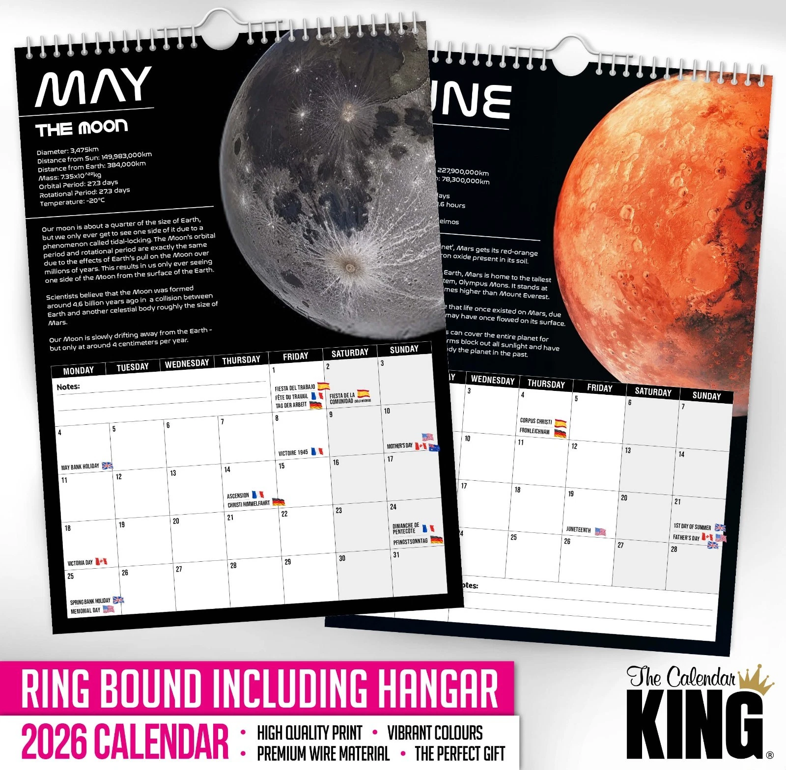 2026 Space Solar System Vertical Wall Calendar Educational