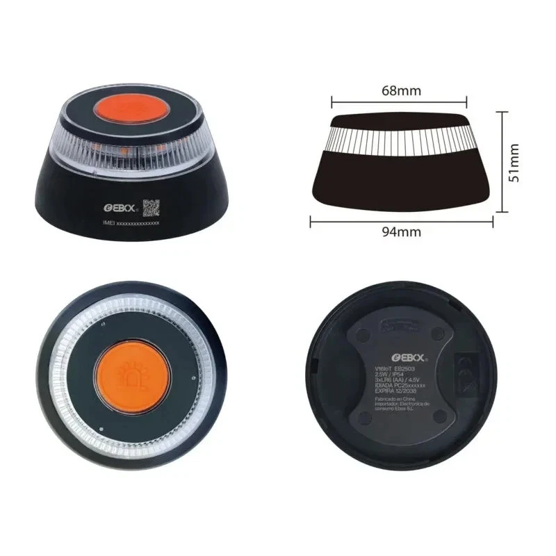 EBOX Luz Emergencia V16 Homologada DGT con Geolocalización, Baliza Coche Conecta